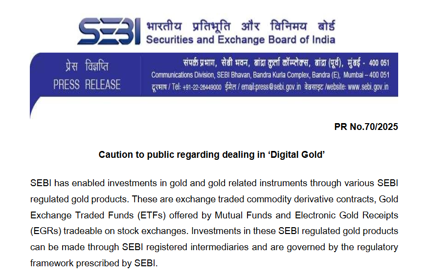 SEBI, Digital gold
